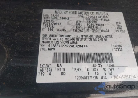 2004 Lincoln Navigator z USA, uszkodzony, nr VIN 5LMFU27R24LJ20474